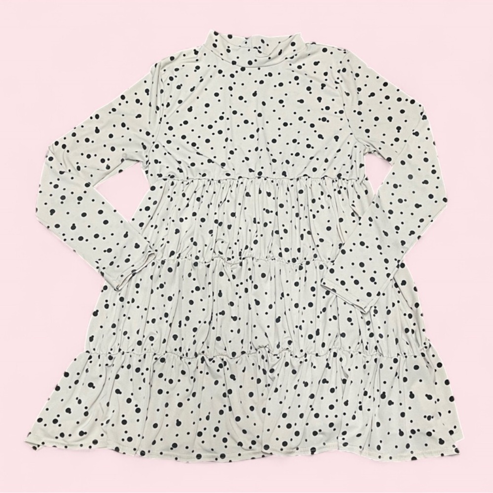 Nasty Gal Polka Dot Tiered Smock Dress Mock Neck Size 10